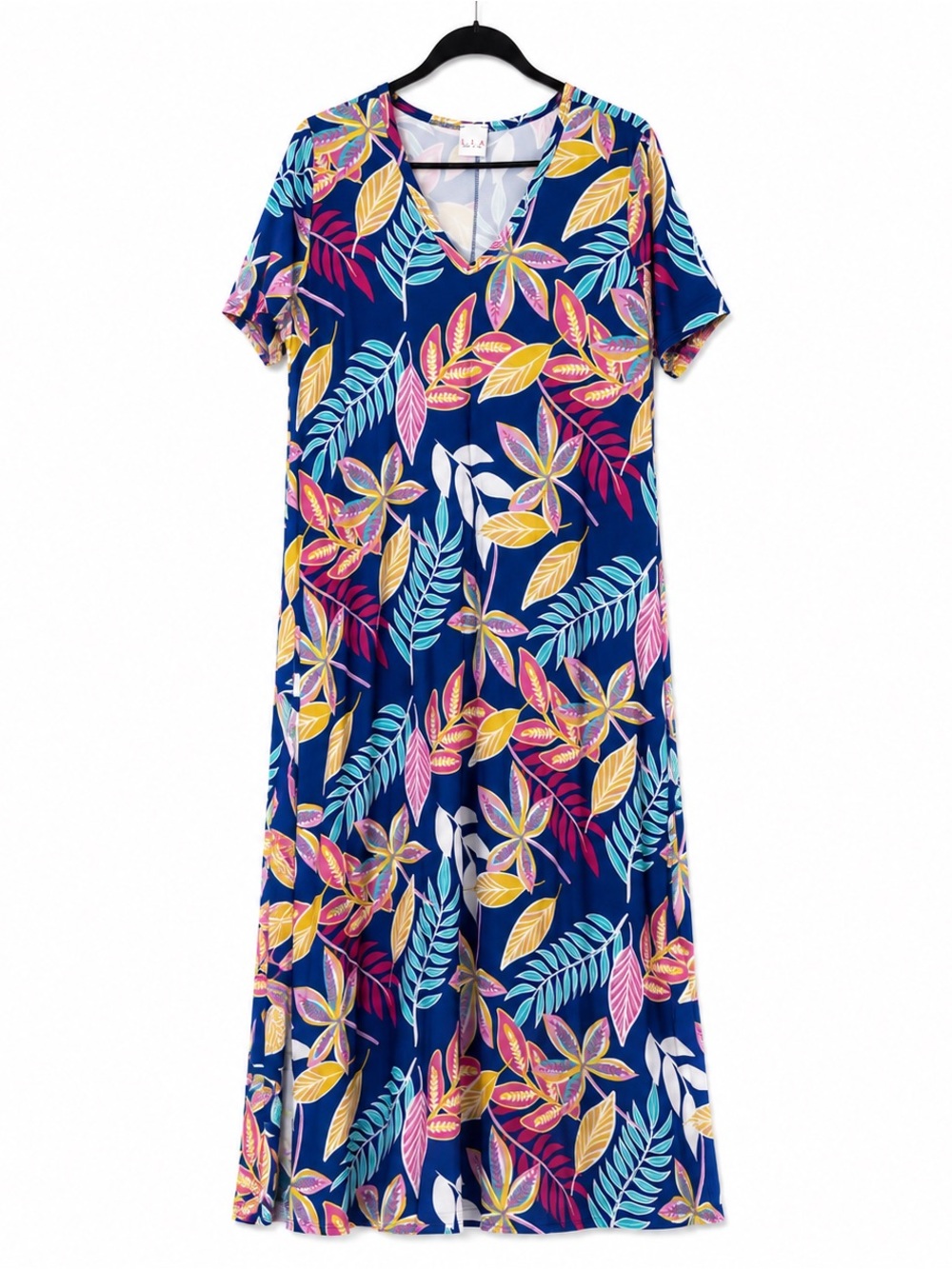 L.I.A Tropical Navy V-Neck Dress